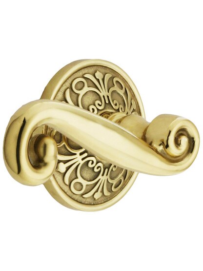 Lancaster Door Set With Scroll Design Levers Left Hand in Polished Brass.